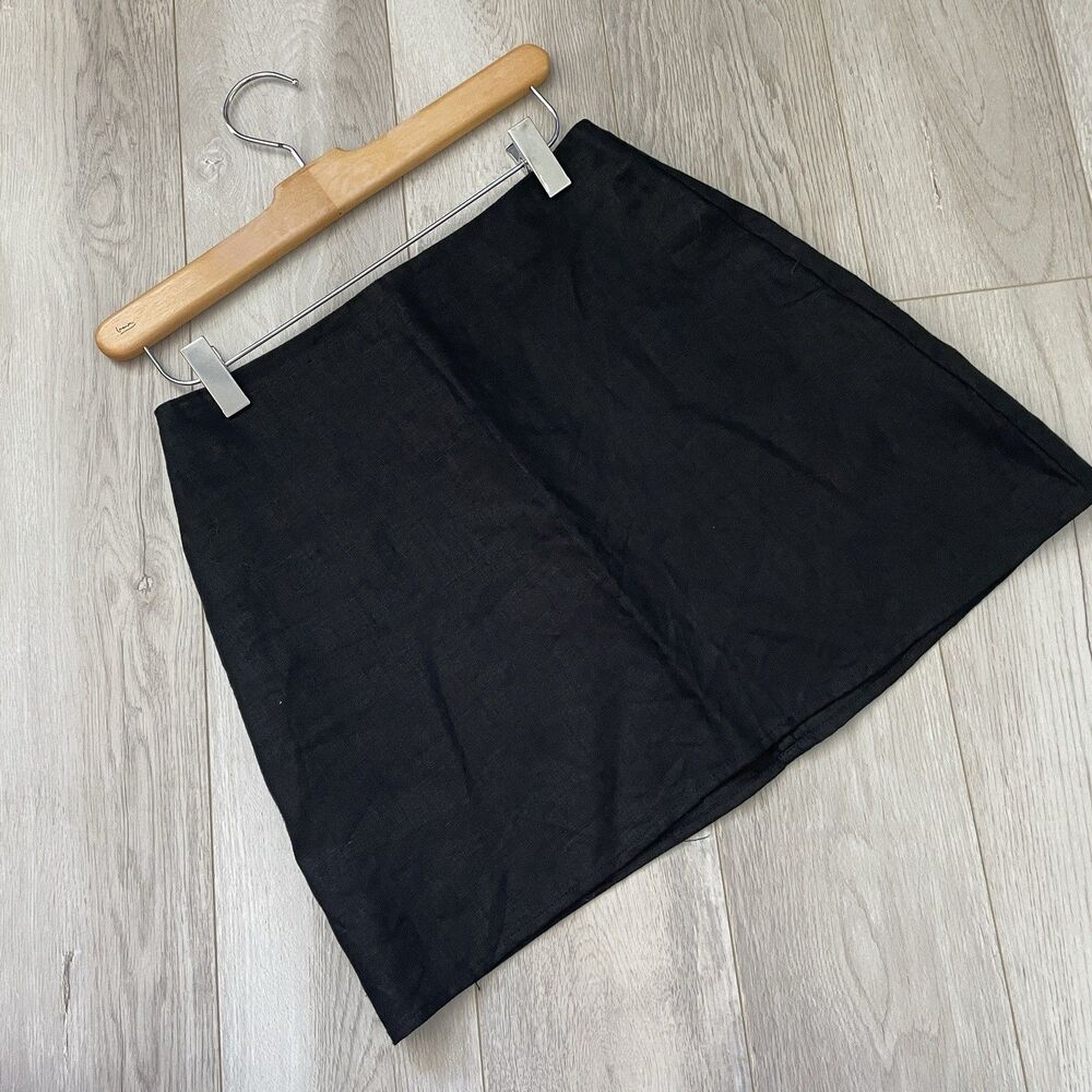 Reformation Linen Skirt veranda mini womens Black (size 4) minimalist natural